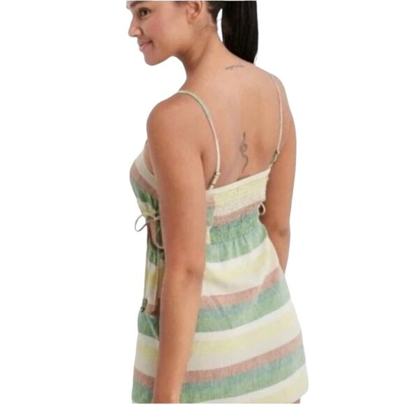 NWT Aerie Linen Blend Multicolor Striped Side Cut Out Mini Dress Women's Small - Picture 2 of 8